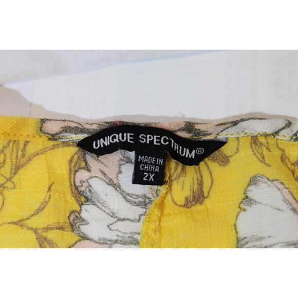 Unique Spectrum Yellow Floral Flare S/S Top Women's 2X Tassels Lace Hem Pullover - Picture 7 of 14